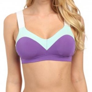 Brooks Moving Comfort Hot Shot Sports Bra Size XS Color Block Purple Aqua White